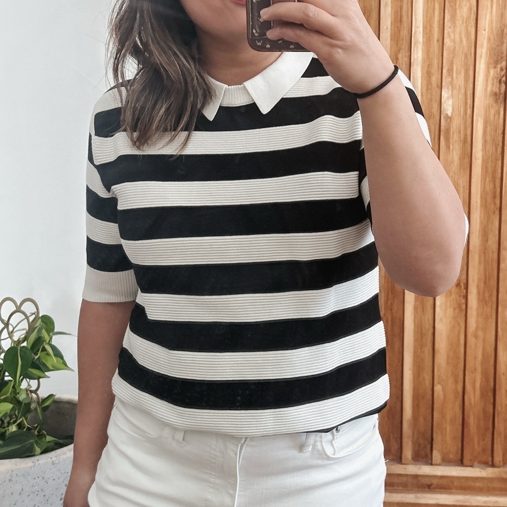 Peter Millar Collar Striped Viscose pullover top. Size L